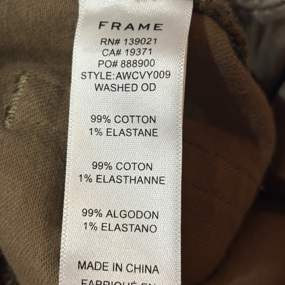 Frame Denim Ali V Yoke High Waist Crop Wide Leg Jeans Army Green Size 24 - Picture 5 of 6